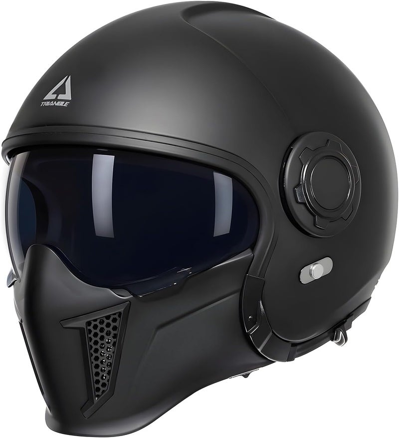 triangle Full Face Motorcycle Helmets,Off-Road Motocross Helmet for Men & Women,Dual Visor with Internal Tinted Sunshield,Open Face 3/4 Adult Racing Helmet DOT Approved(Black,S) - Image 1